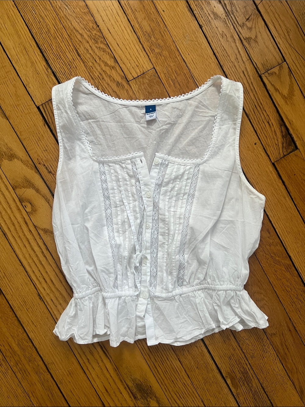 Old Navy White Ruffled Button-Front Cotton Camisole